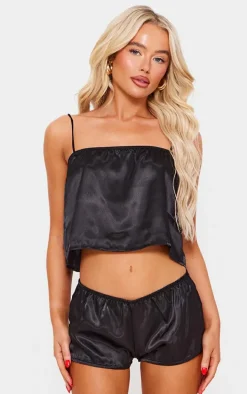 Black Satin Cami and Short PJ Set