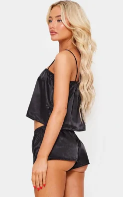 Black Satin Cami and Short PJ Set