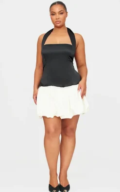 Black Satin Contrast Puffball Dress