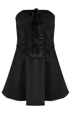 Black Satin Corset Bandeau Shift Dress