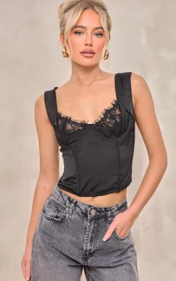 Black Satin Lace Bust Boned Corset