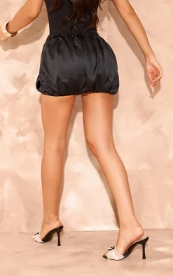 Black Satin Micro Mini Puffball Skirt