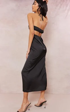 Black Satin Strappy Cut Out Midaxi Dress