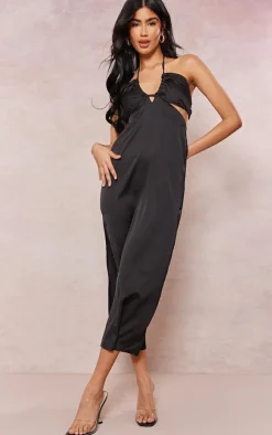 Black Satin Strappy Cut Out Midaxi Dress