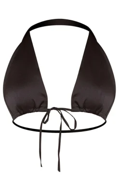 Black Satin Tie Front Triangle Bralet