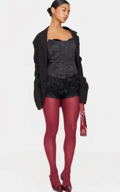 Black Satin Velvet Bust Detail Corset