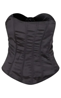 Black Satin Velvet Bust Detail Corset