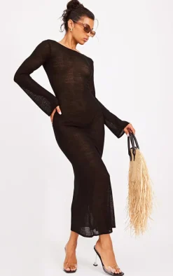 Black Scoop Back Filagree Knit Maxi Dress