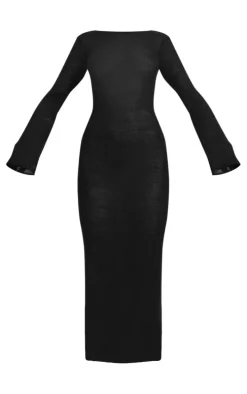 Black Scoop Back Filagree Knit Maxi Dress