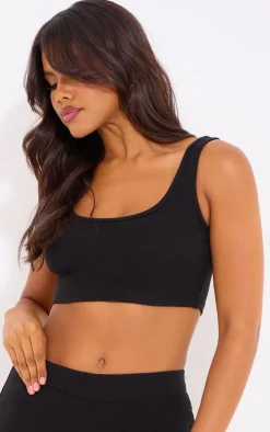 Black Scooped Neck Crop Top