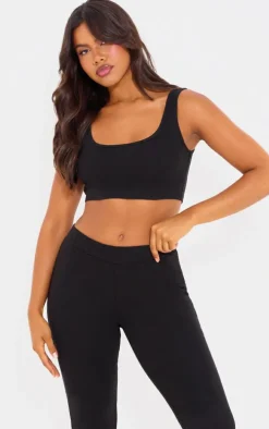 Black Scooped Neck Crop Top
