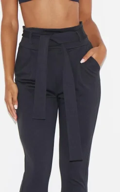 Black Scuba Tie Waist Cigarette Pants