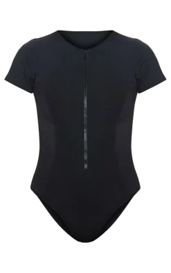 Black Scuba Zip Up Swimsuit