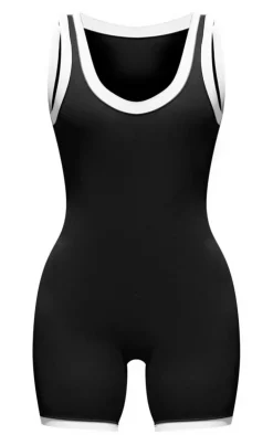 Black Sculpt Contrast Binding Gym Unitard
