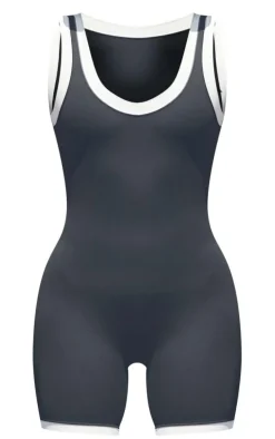 Black Sculpt Contrast Binding Gym Unitard