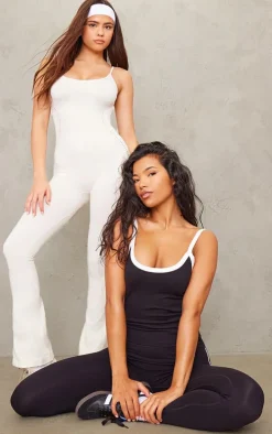 Black Sculpt Contrast Detail Strappy Gym Vest