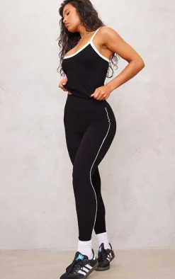 Black Sculpt Contrast Detail High Waist Gym Leggings