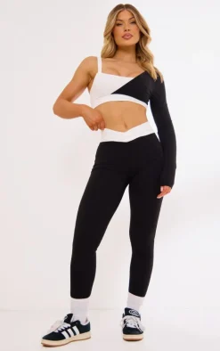 Black Sculpt Contrast Waist Cross Front Leggings