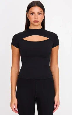 Black Sculpt Cut Out Short Sleeve Top