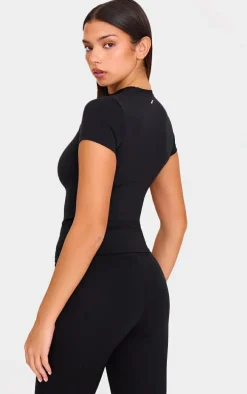 Black Sculpt Cut Out Short Sleeve Top