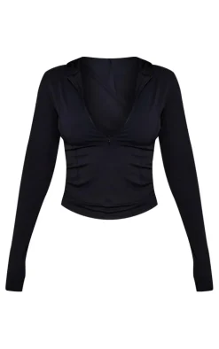 Black Sculpt Long Sleeve Hooded Gym Jacket