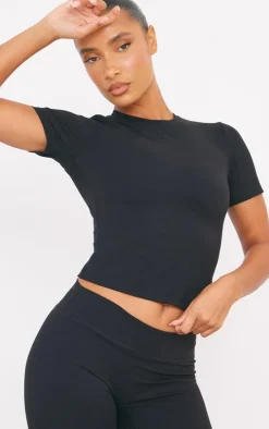 Black Sculpt Longline Short Sleeve Gym Top