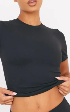 Black Sculpt Longline Short Sleeve Gym Top