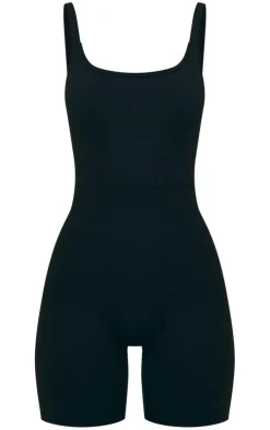 Black Sculpt Matte Low Back Strappy Unitard