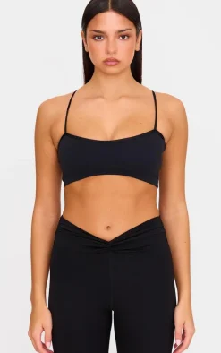 Black Sculpt Strappy Dip Sports Bra