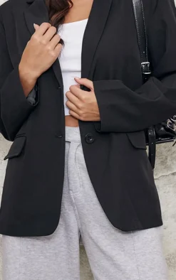 Black Seam Detail Structured Oversized Blazer