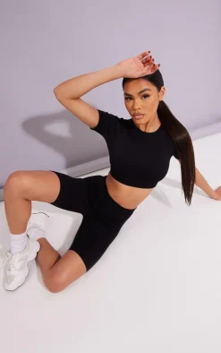 Black Seamless Basic Bike Shorts