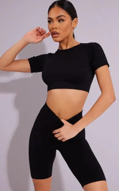 Black Seamless Basic Bike Shorts