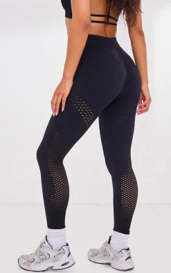 Black Seamless Distressed Panel Leggings
