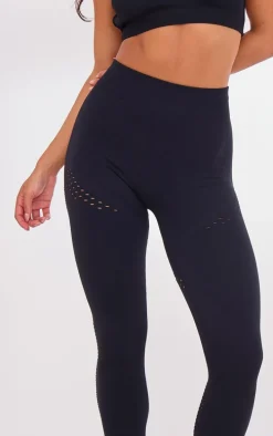 Black Seamless Distressed Panel Leggings