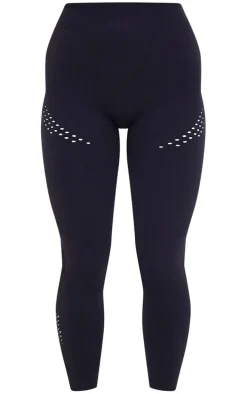 Black Seamless Distressed Panel Leggings