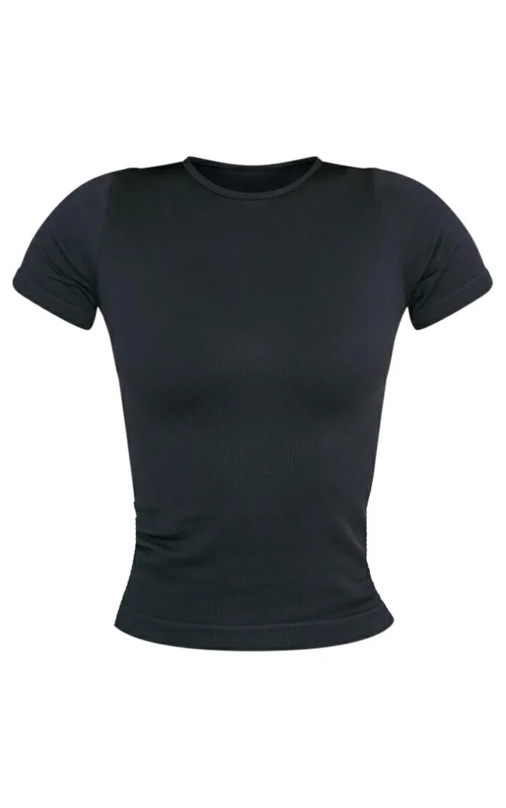 Black Seamless Longline Short Sleeve Gym Top