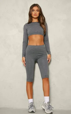 Black Seamless Melange High Waist Capri Leggings