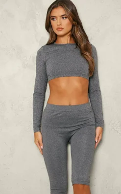 Black Seamless Melange High Waist Capri Leggings