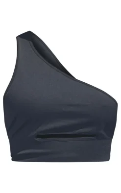Black Seamless One Shoulder Crop Gym Top