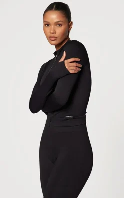 Black Seamless Rib Detail Jacket