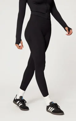 Black Seamless Rib High Waisted Gym Leggings