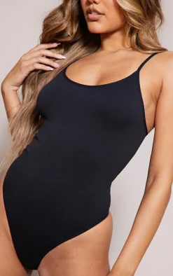 Black Seamless Rib Lingerie Bodysuit