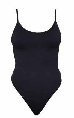 Black Seamless Rib Lingerie Bodysuit