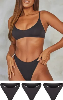 Black Seamless Rib Thong 3 Pack