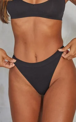 Black Seamless Rib Thong 3 Pack