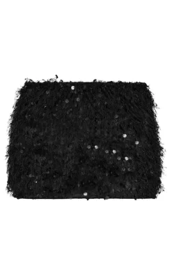 Black Sequin Eyelash Micro Mini Skirt