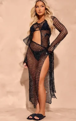 Black Sequin Knit Beach Sarong