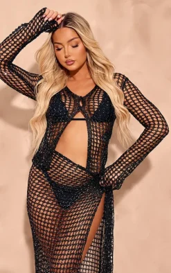 Black Sequin Knit Beach Shirt