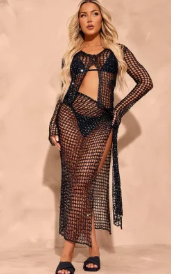 Black Sequin Knit Beach Shirt