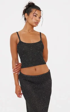 Black Sequin Knit Cami Top